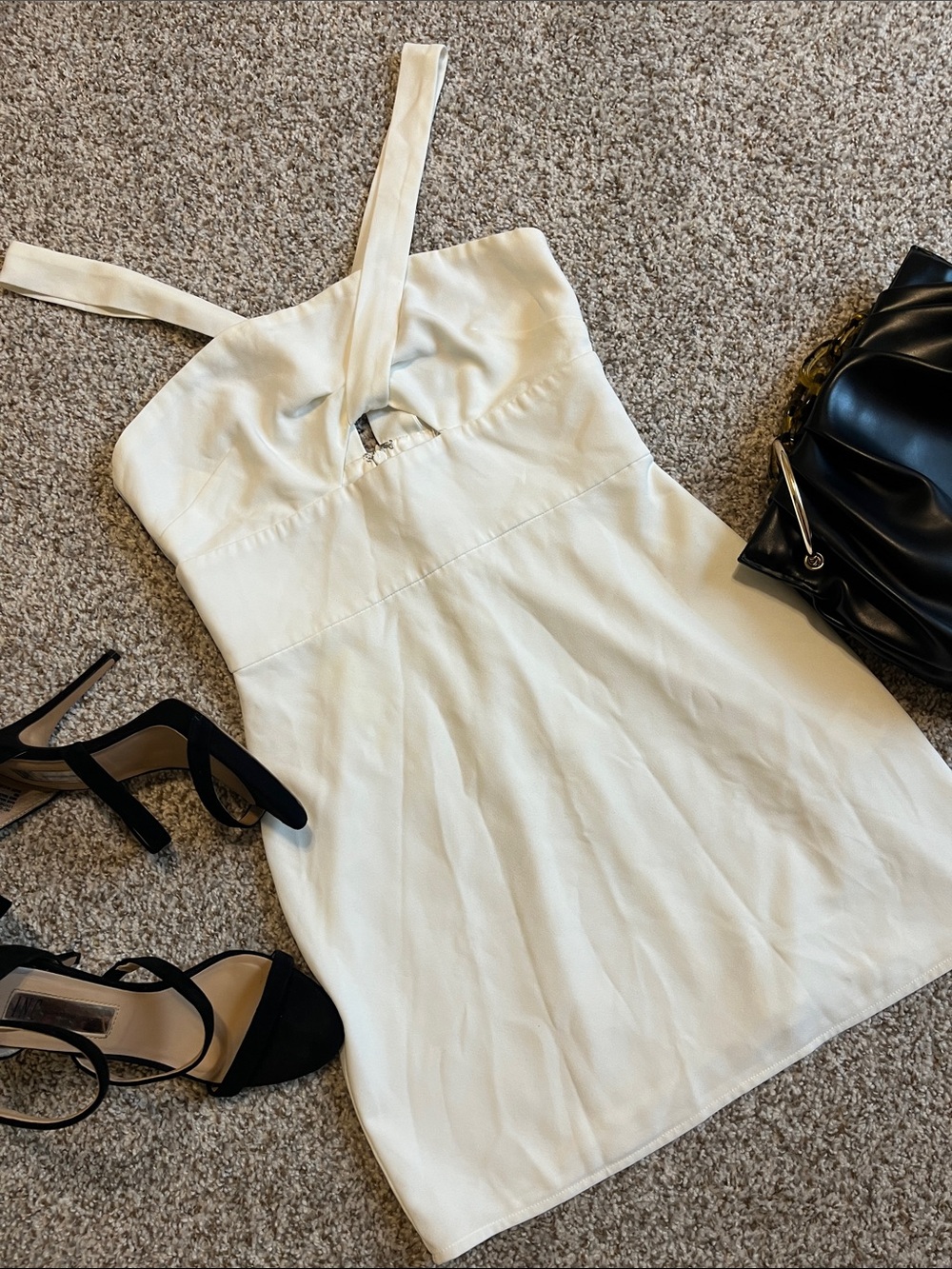 NBD White Babydoll Mini Dress Square Neck Sleeveless
